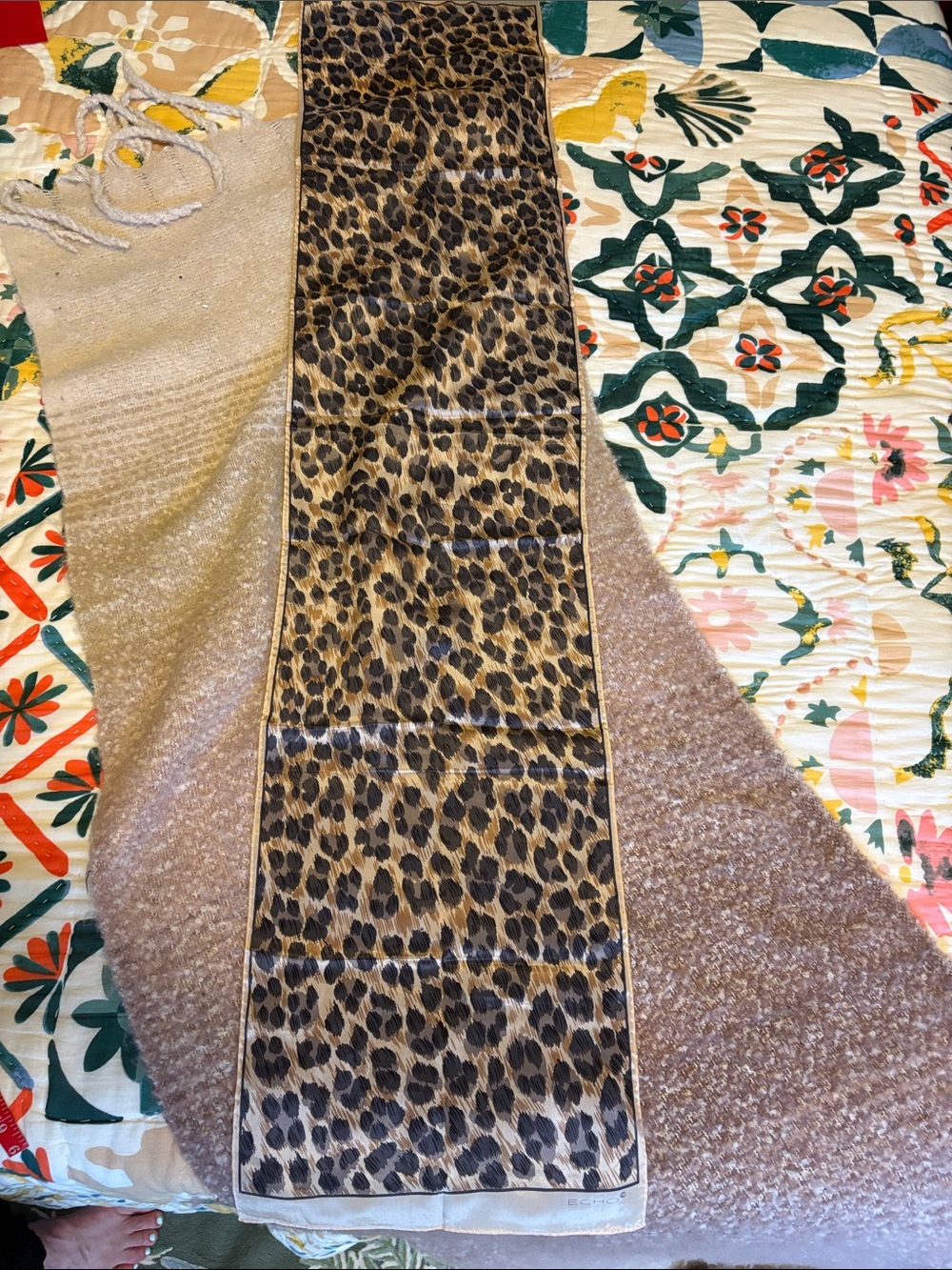 Echo Leopard Print Silk Scarf - Neutral Brown & Black
